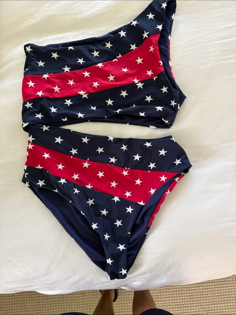 Star Print One-Shoulder Bikini Set in Navy & Red Joyce